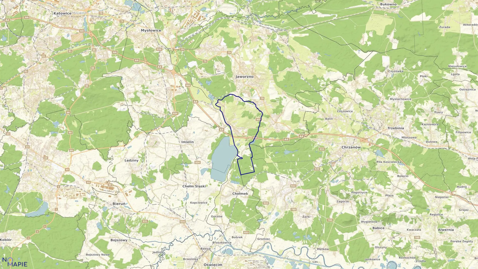 Mapa obrębu Jeleń w mieście Jaworzno